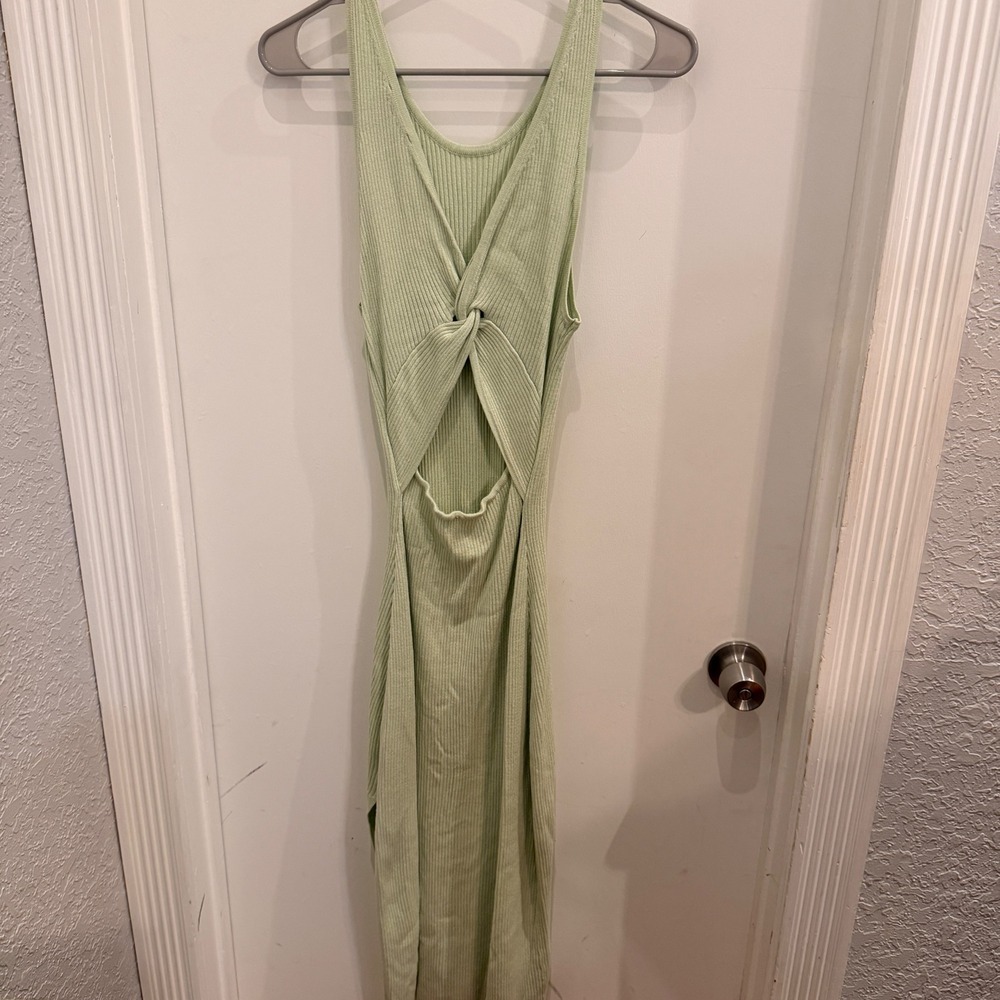 Freshman‎ 1996 Ribbed Twist Back Cutout Midi Dress Size M Sage Green Minimalist